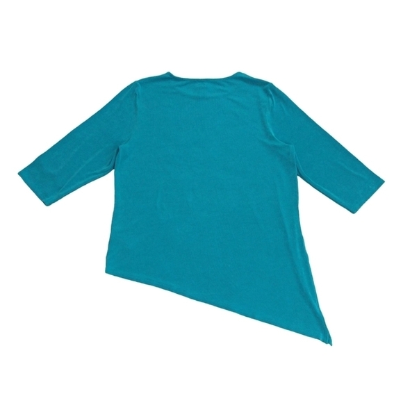 Chico's Travelers Blue Slinky Knit 3/4 Sleeve Tunic Asymmetrical Hem Stretchy - Picture 3 of 10